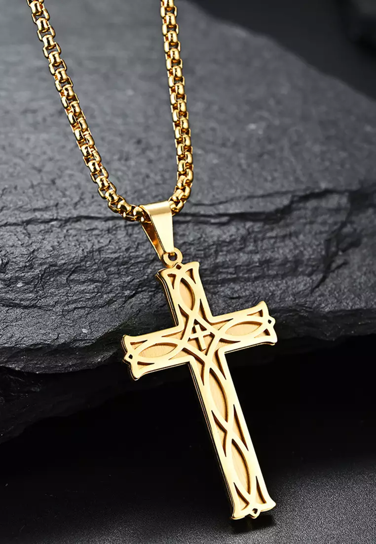 Men's gold cross on sale necklace and chain