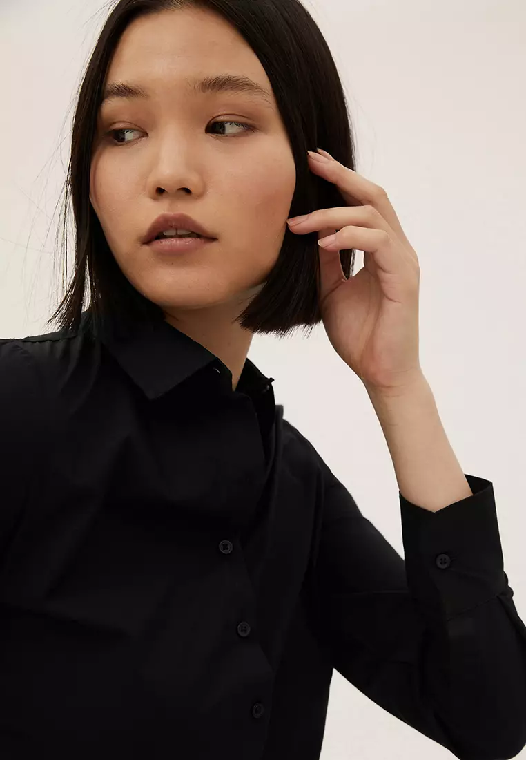 Cotton Rich Collared Long Sleeve Shirt