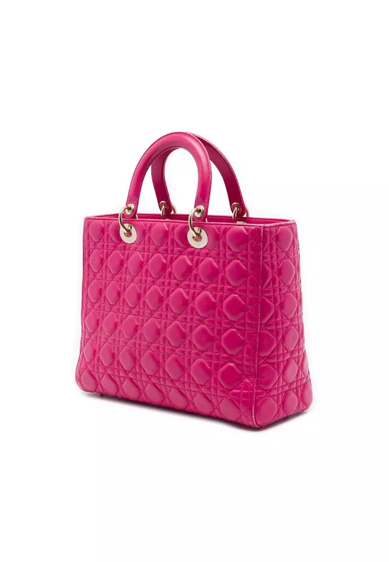 Pre-Loved Dior Large Lambskin Cannage Lady Dior