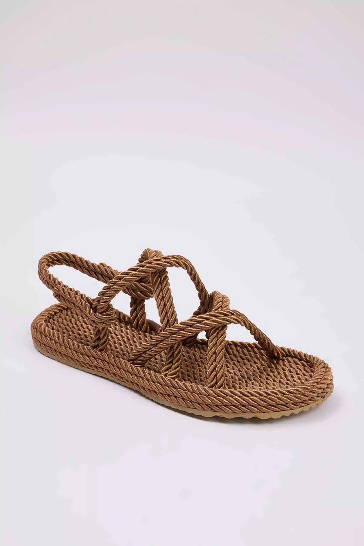 Brown Cross Strap Rope Drawstring Women's Straw Sandals Takss25Sd00056