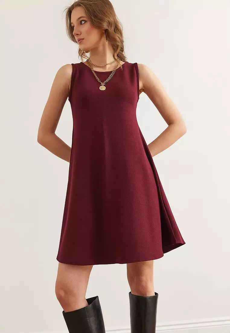 Crew Neck Flared Knitted Crepe Dress