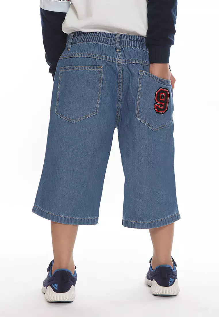 Celana Pendek Anak Laki Jeans Logo Mid Blue - CHEERS