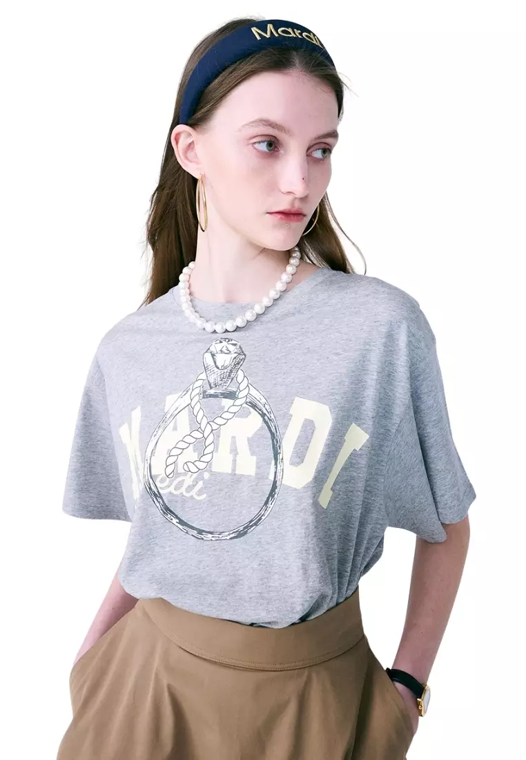 Tshirt Ring with Rock - Grey