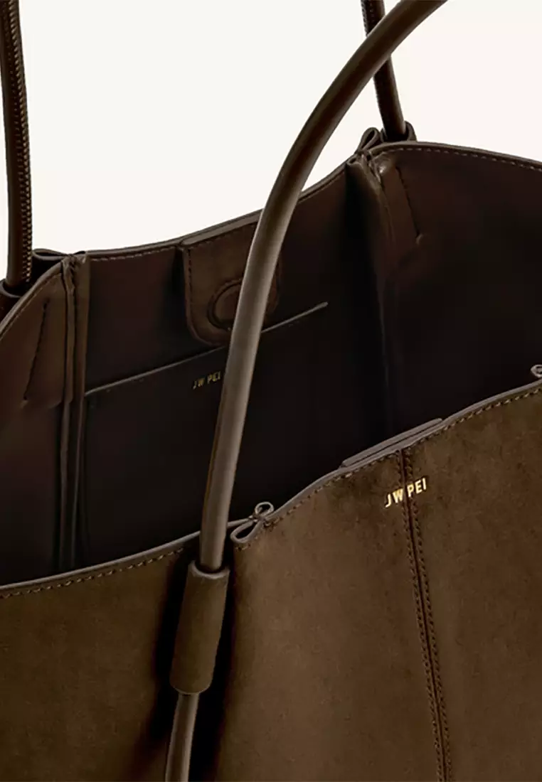 Nala Faux Suede Wide Tote Bag - Mocha Brown