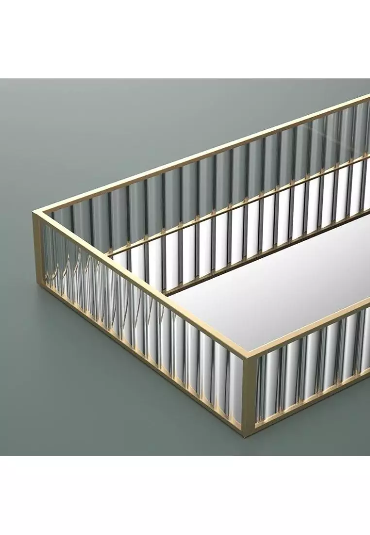 Buy DILAS HOME Rectangle Fluted Brass Glass Tray (Large) 2024 Online