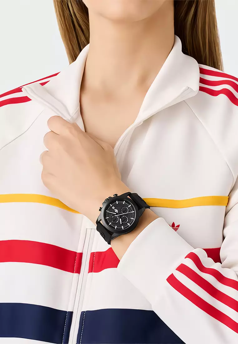 Adidas Gents Expression Two Chrono - Jam Tangan Analog Pria - Stainless Steel Case Black Silicone Strap - AOFH24521