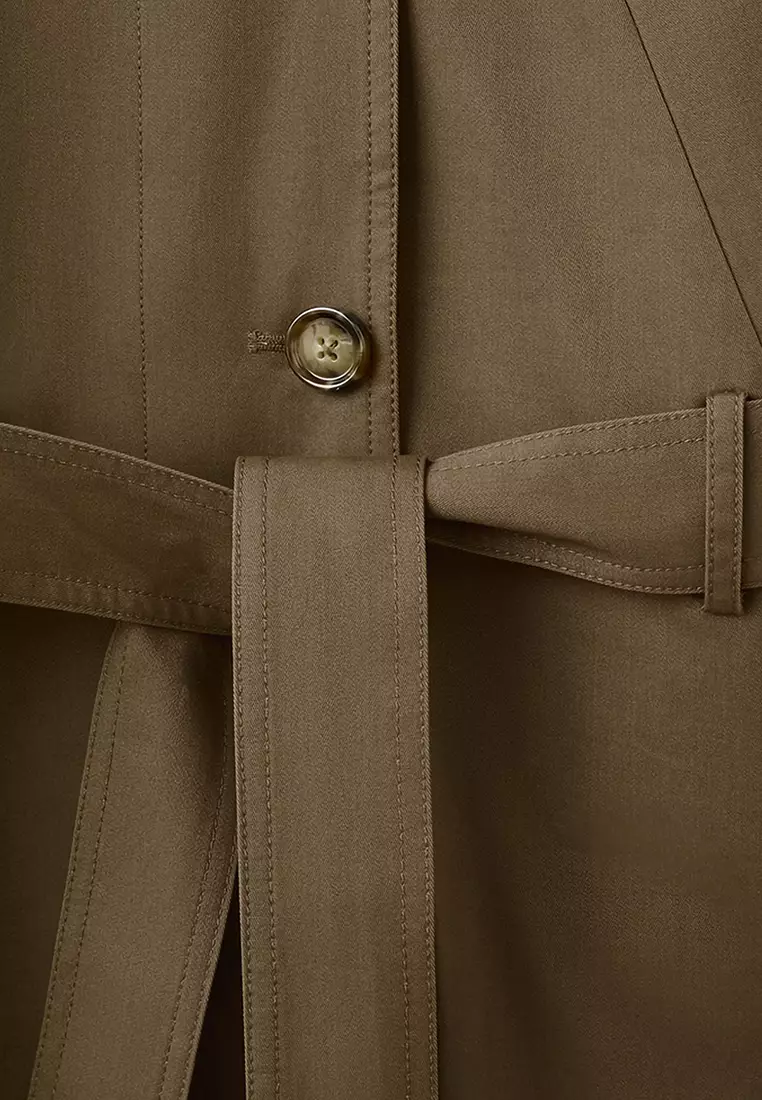 Funnel Neck Belted Trench Coat
