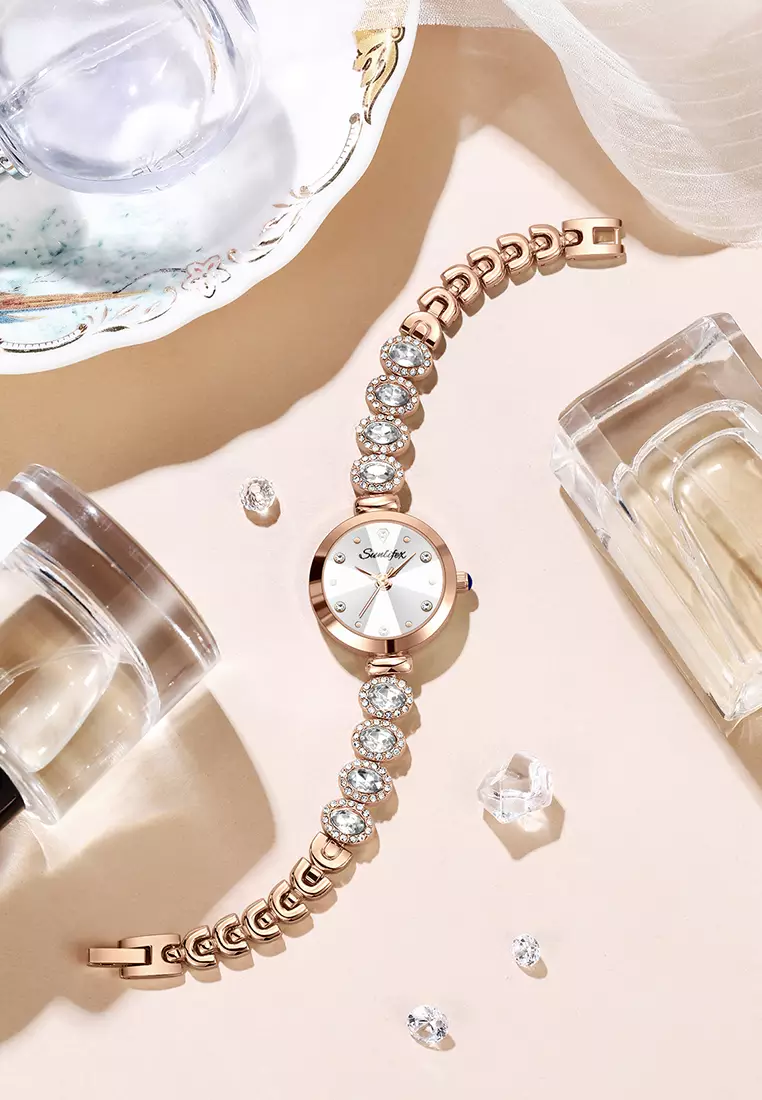 Jam Tangan Wanita Korea Elegan Tali Gelang Berlian Anti Air Jam Tangan Cewek Original rosewhite