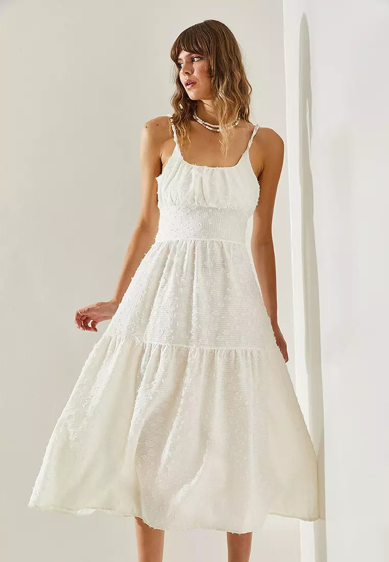 Women's Thin Printed Strap Layered Woven 5616 Dress 60251366