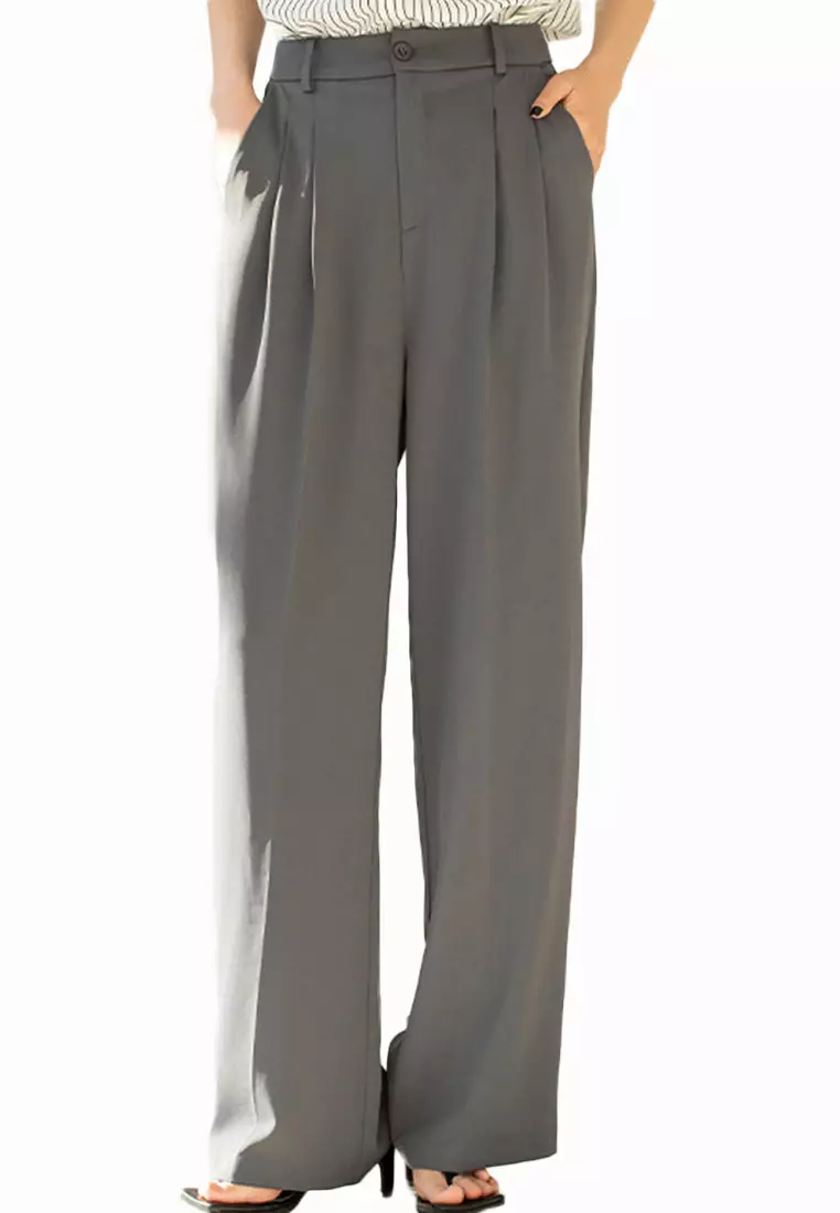 TWOTWINSTYLE Korean Wide Leg Pants - Stylish Gray Trousers