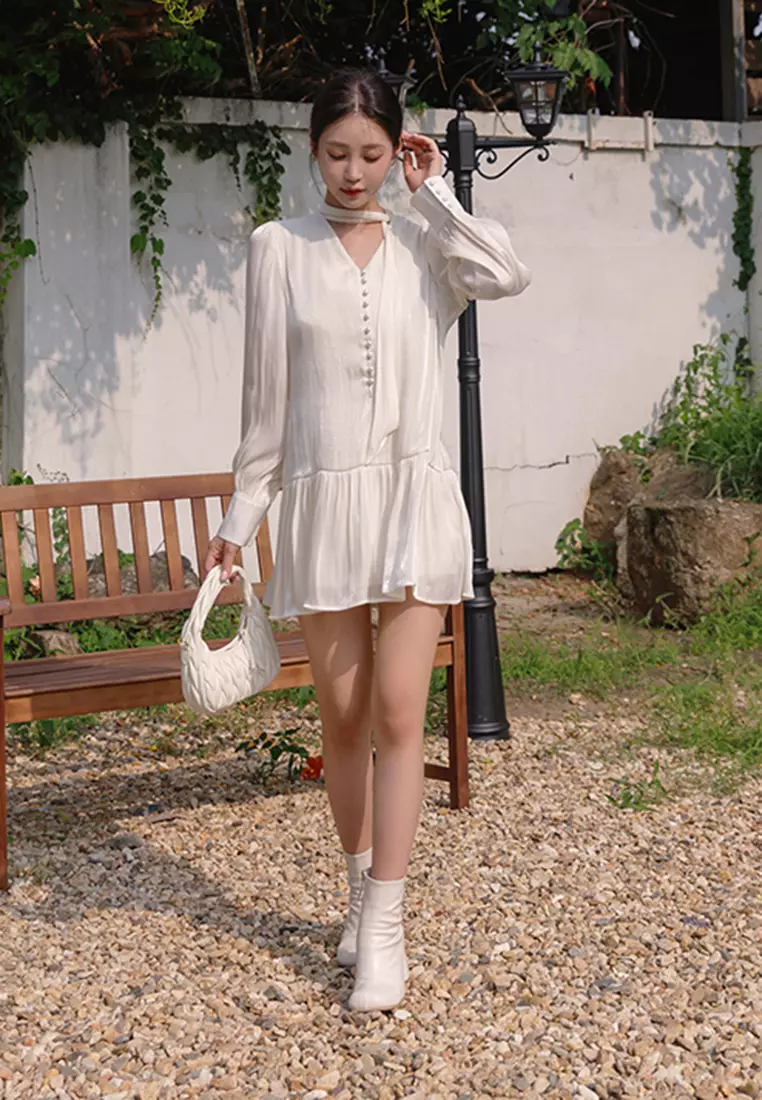 Neck Scarf Long Sleeve Dress