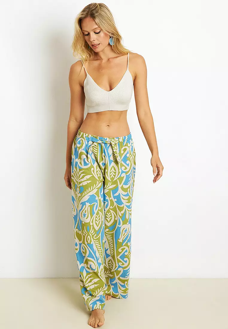 Palazzo Patterned Linen Trousers