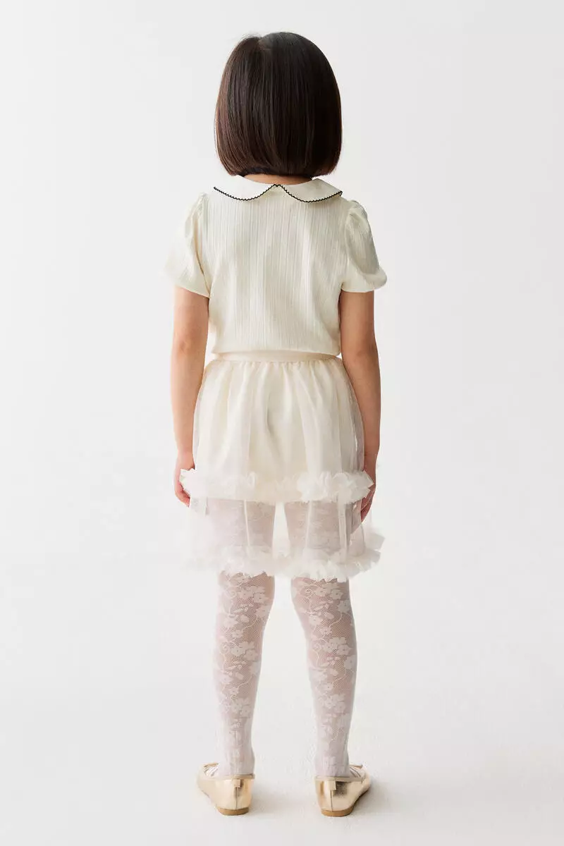 Short-sleeved pointelle blouse