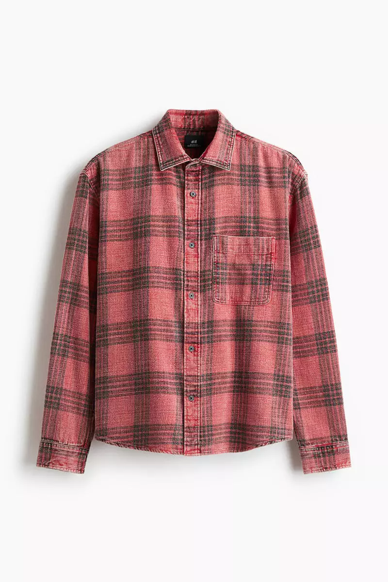 Loose Fit Washed flannel shirt