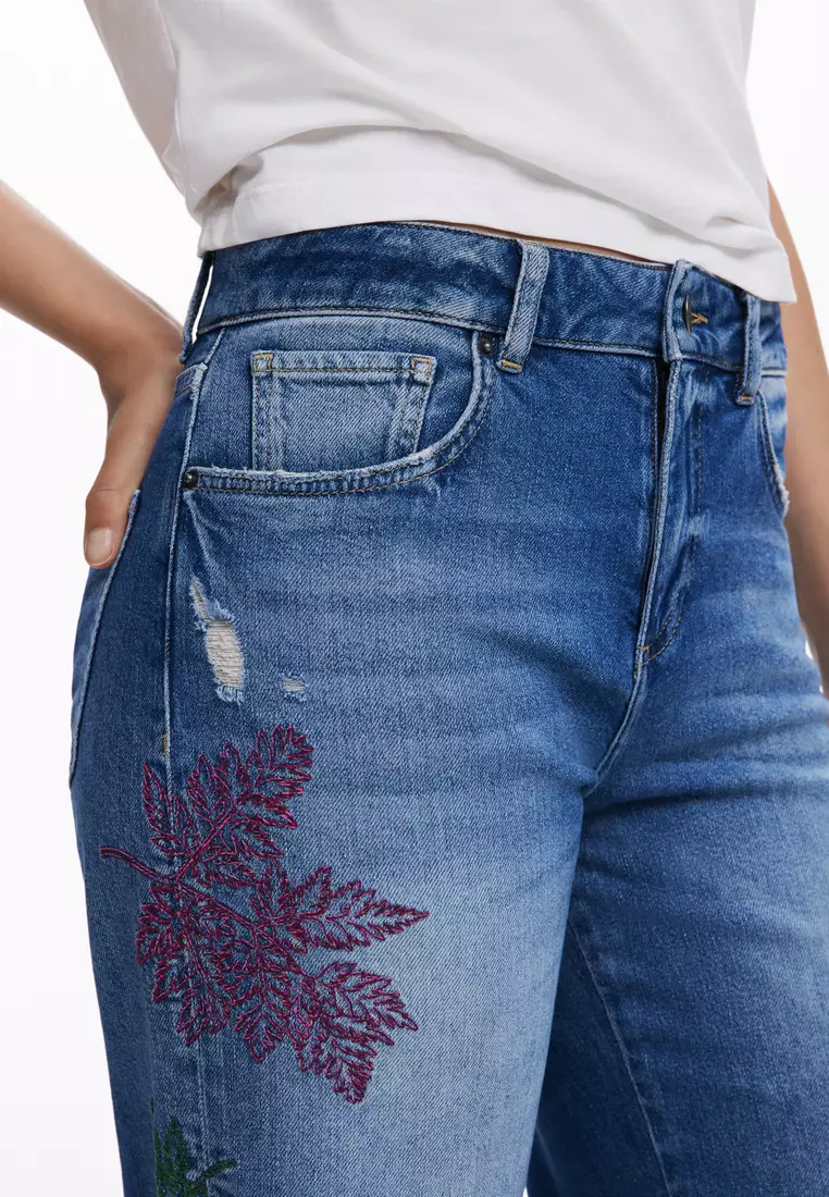 Embroidered culotte jeans