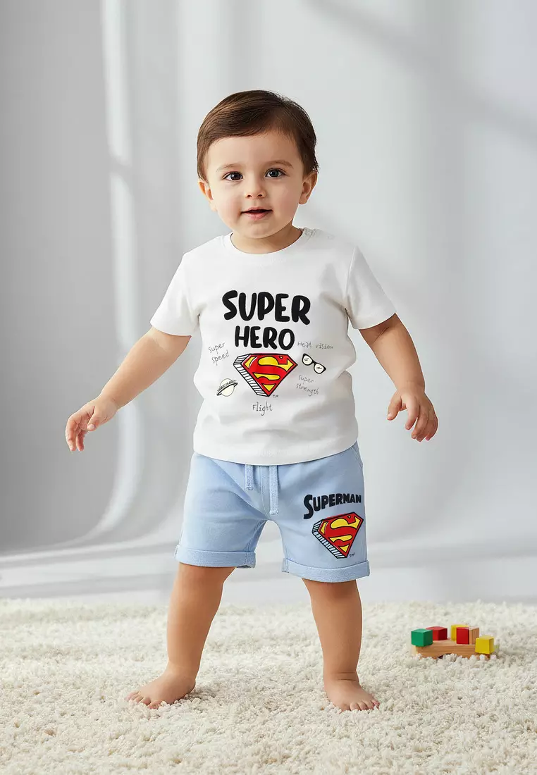 Babyshop Round Neck Short Sleeves T-Shirt And Shorts Set With Superman Print