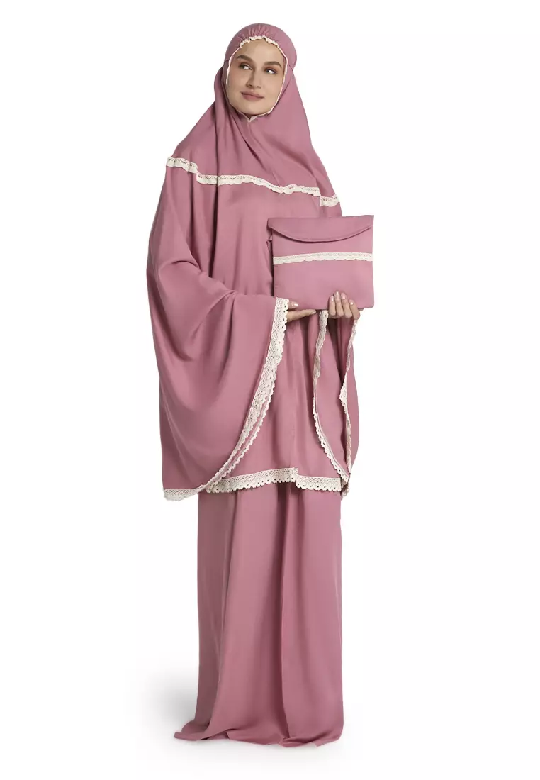 Delilah Mukena Bali Renda Simple Motif Polos Casual Wanita - Dusty Pink