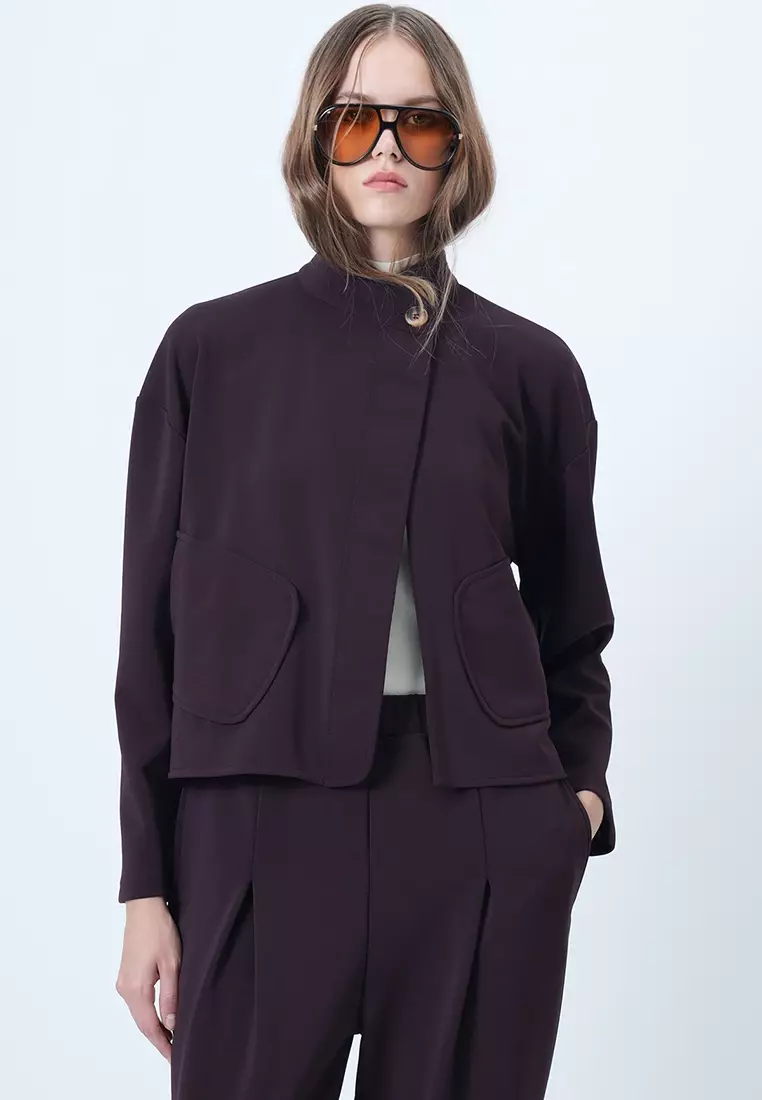 Buttoned Collar Poncho Jacket