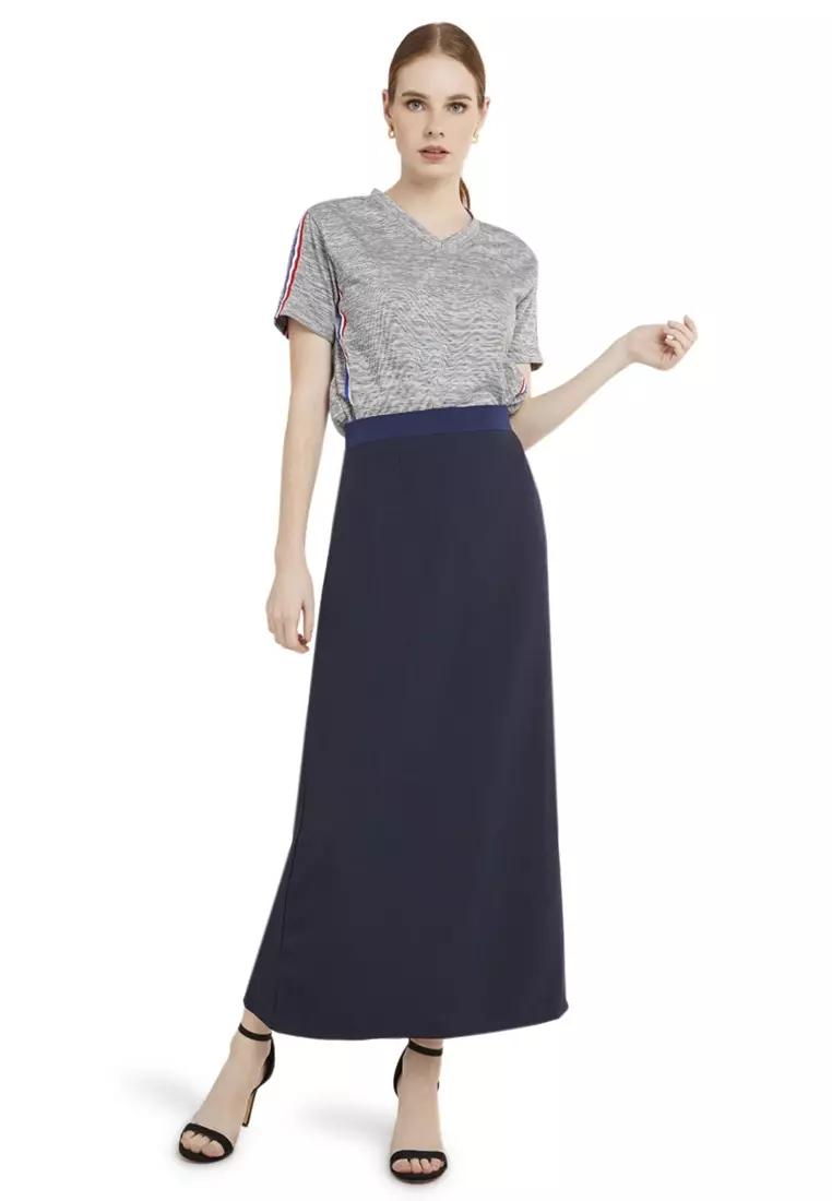 Plain Maxi Skirt Rok Polos Span Panjang Bawahan Wanita Premium Quality - Navy