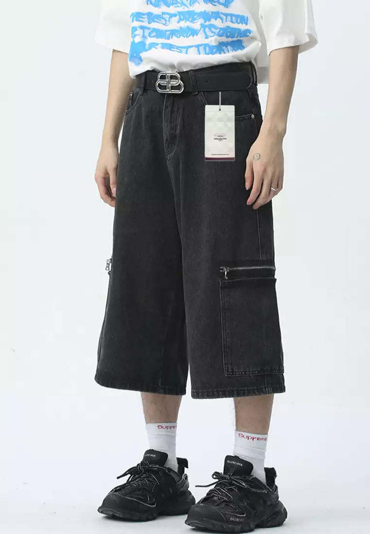 Womens Denim Black Denim Shorts Supre Super Baggy Denim Jorts By