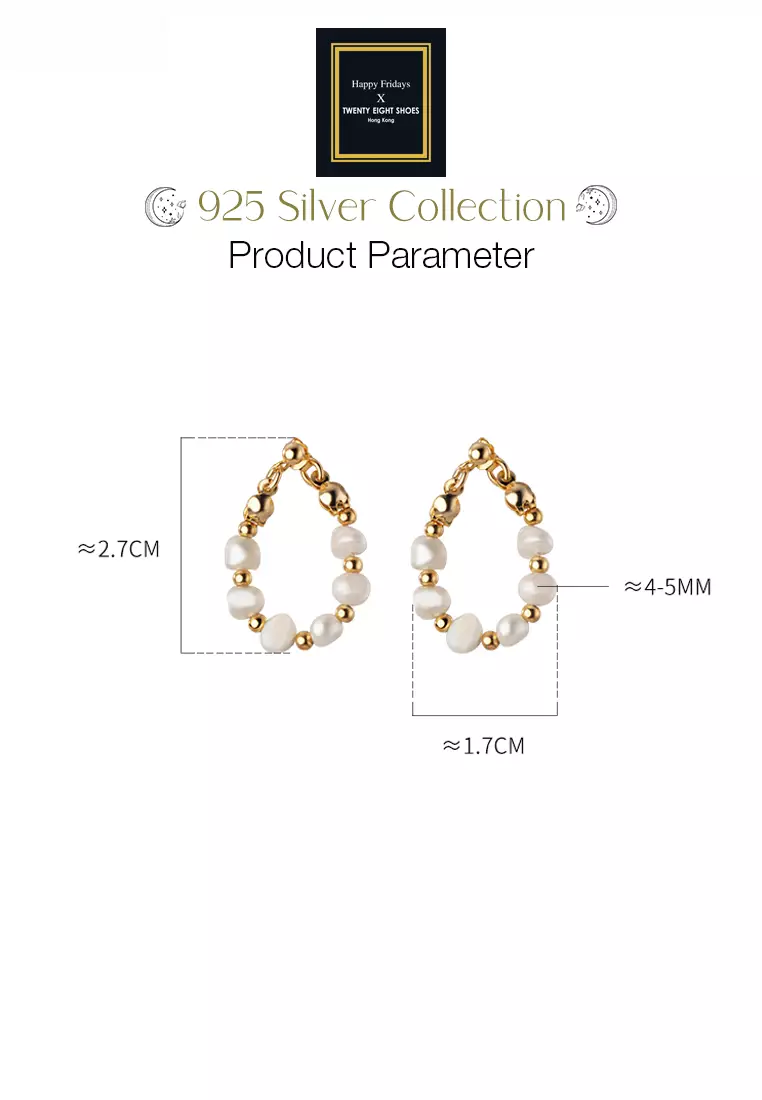 925 Silver Plated Gold Freshwater Pearl Earrings JW AR-G9960