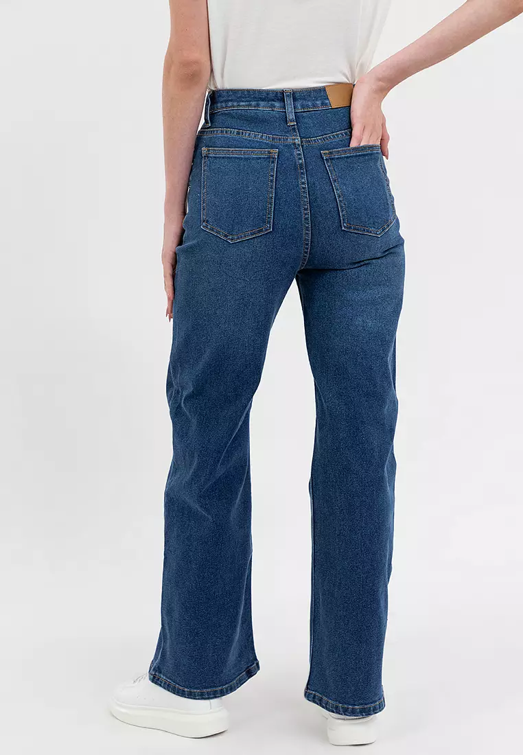Ladies Wide Leg Denim Jeans Medium Blue