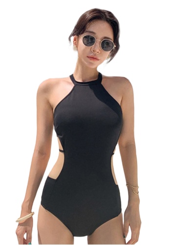 Sunnydaysweety black Retro Solid Color Belly Cover One-Piece Swimsuit A21071417 E32A6USB253E18GS_1