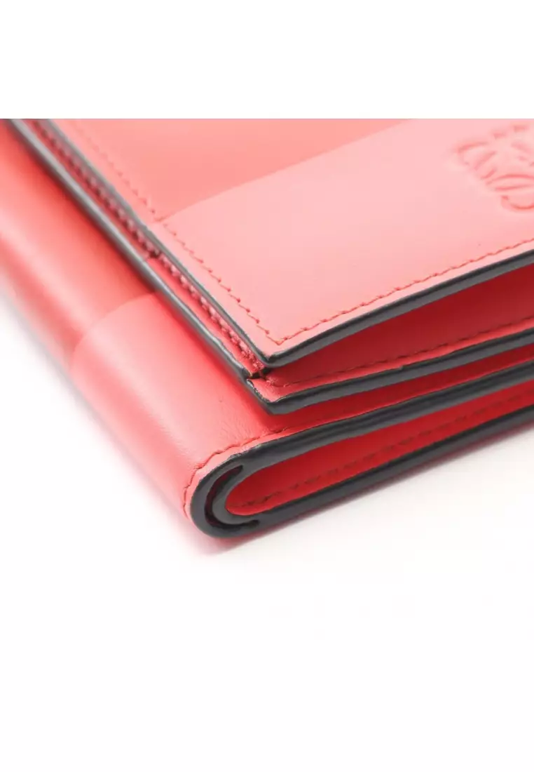 Pre-Loved LOEWE Trifold wallet trifold long wallet leather Red pink bicolor