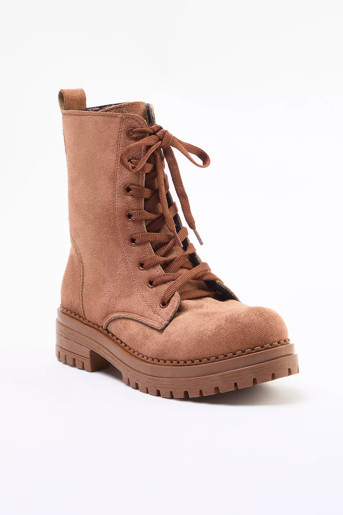 Jual Trendyol Tan Suede Women's Boots Lace-Up And Zip-Up, Flat