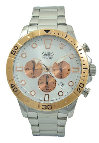 ALBA Jam Tangan Pria - Silver Rosegold - Stainless Steel - AT3A08