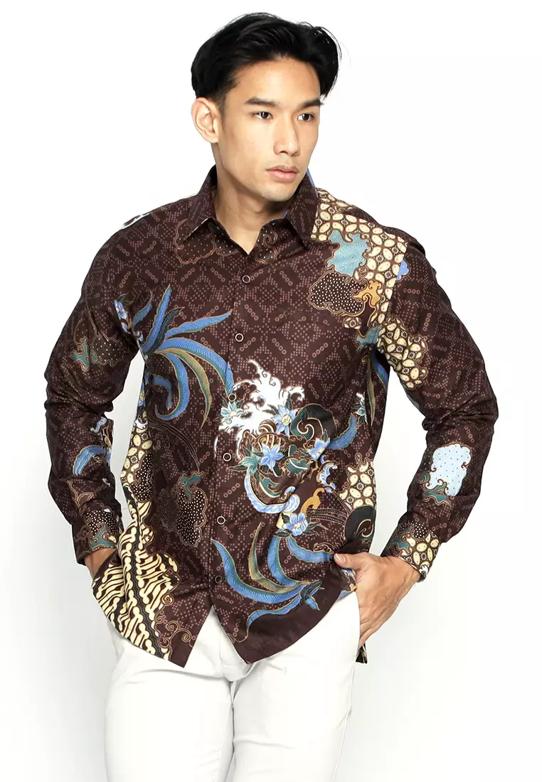 Casella Kemeja Pria Lengan Panjang Premium | Baju Kemeja Batik Pandawa Series Nakula 700 Brown