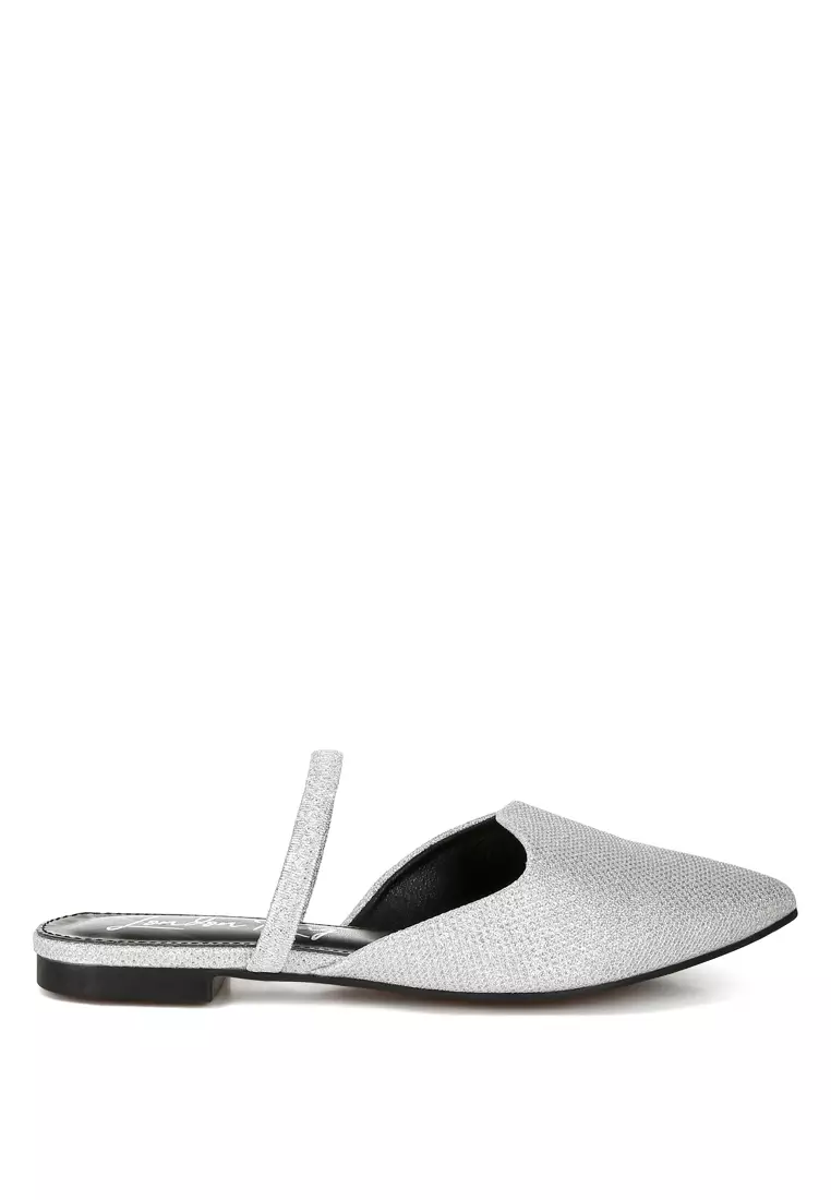 Discount on London Rag  shoes - SKU: Glitter Faux Leather Flat Mules in Silver