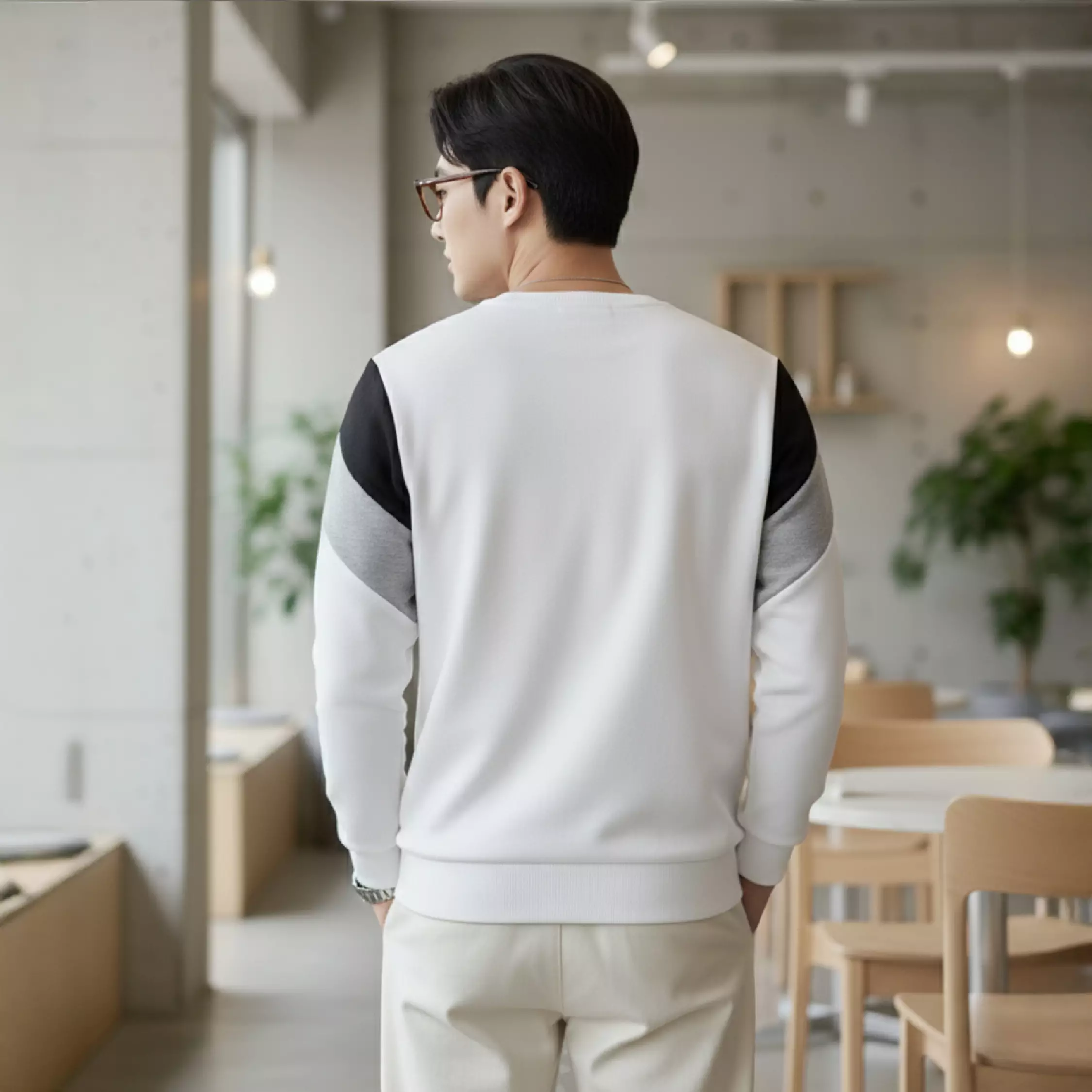 Kale Dael White Black / Sweater Pria Bahan Baby Terry Premium Kombinasi