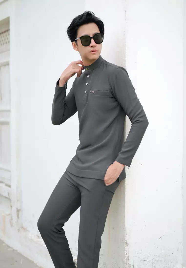 Buy Zefiks Amar Baju Melayu Dark Grey 2024 Online | ZALORA Singapore