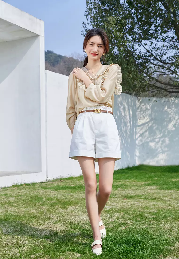 Summer Long Sleeve Ruffle Patchwork Blouse