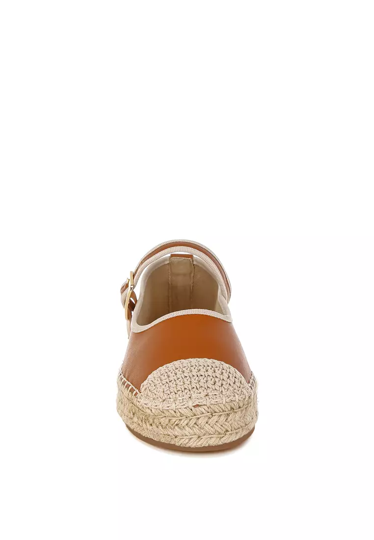 Genuine Leather Mary Jane Espradrilles in Tan