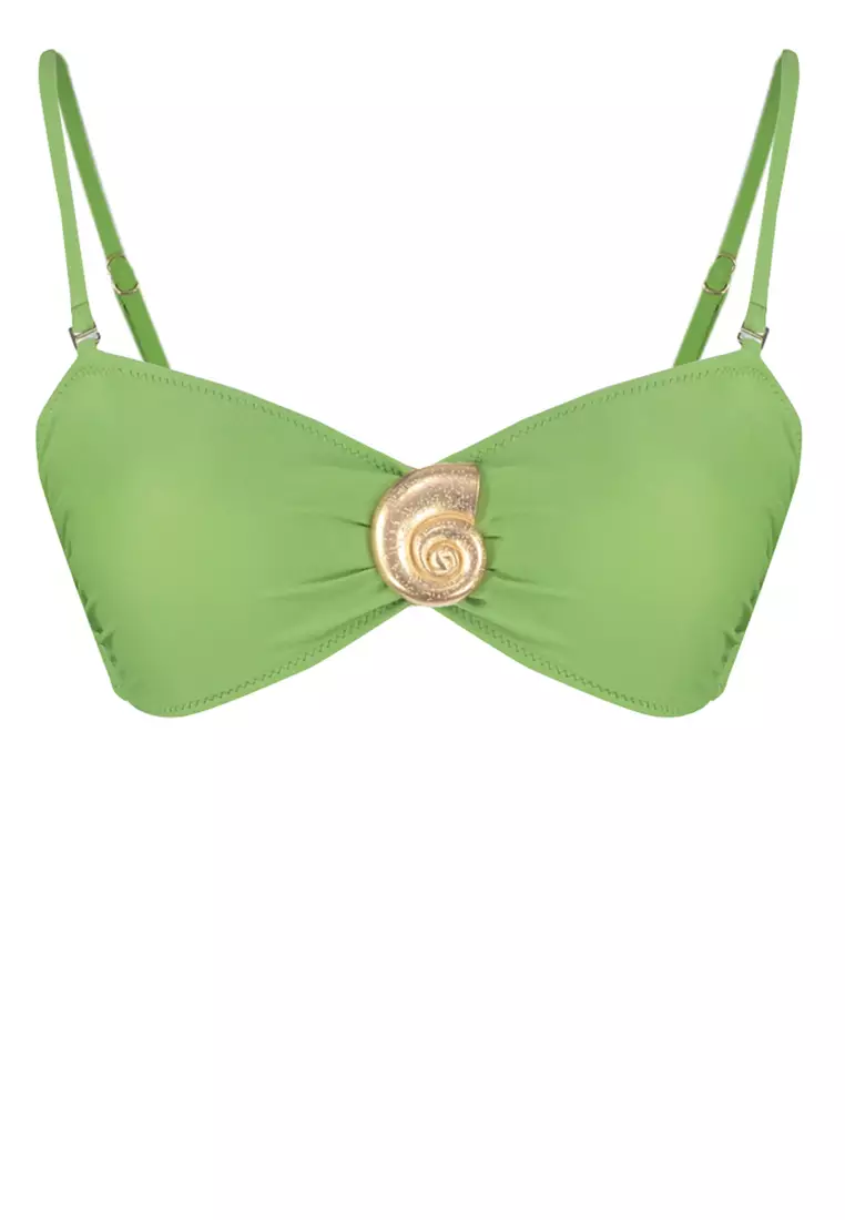Green Strapless Premium Shell Accessorized Bikini Top TBESS24BU00167