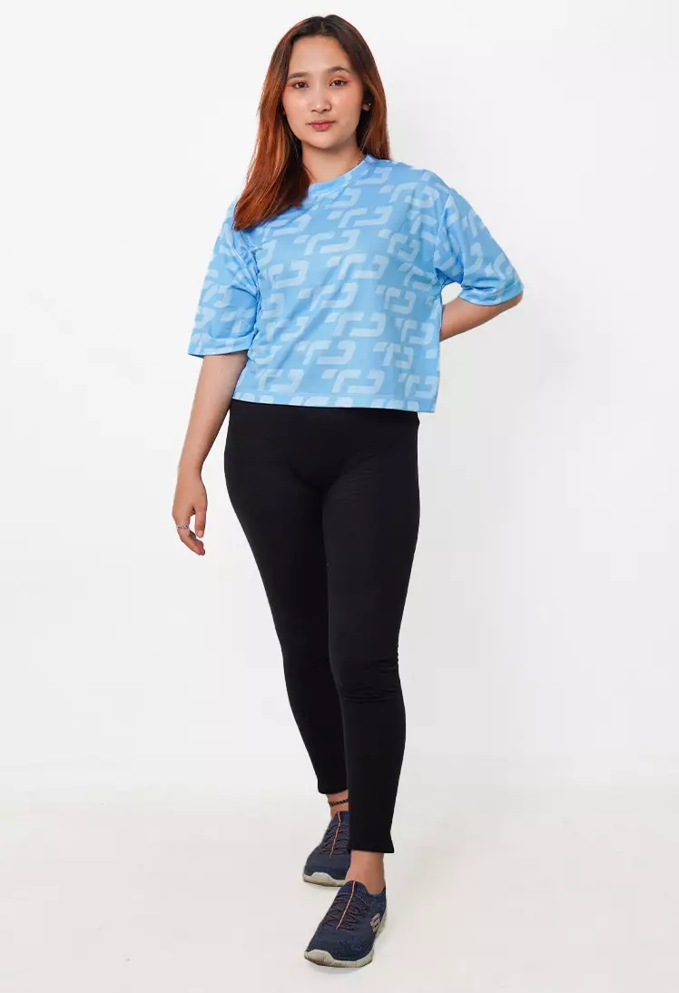 LSB36 baju olahraga wanita crop top oversize big size dry fit gym aerobic zumba poundfit biru langit