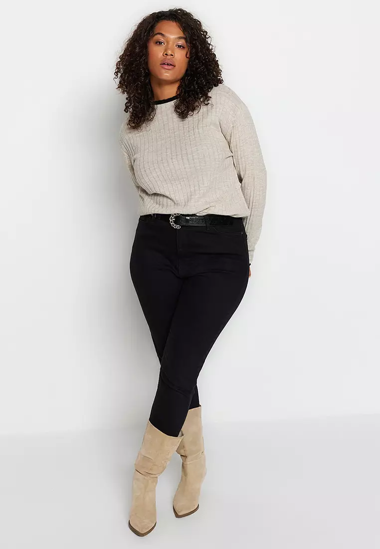Plus Size Stripe Detailed Knitwear Sweater