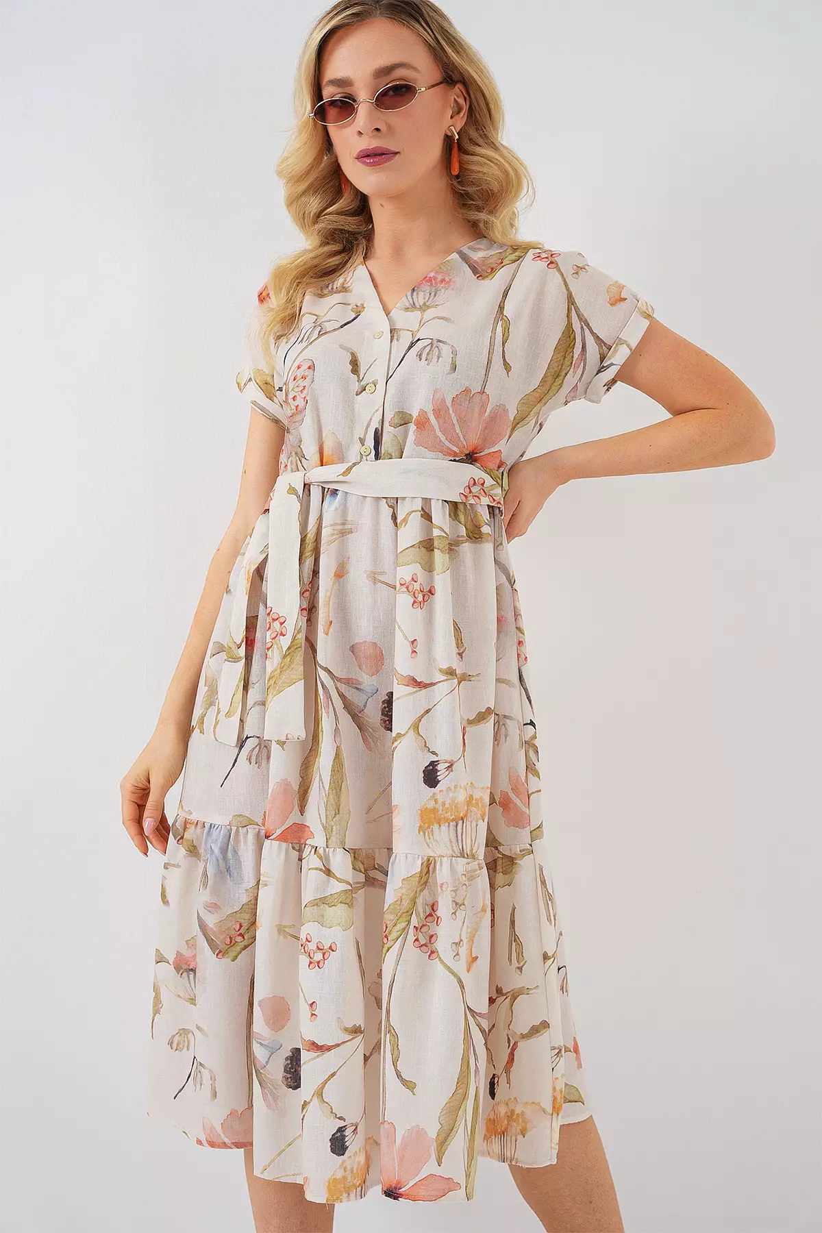 Printed Short Sleeve Shirt Dress