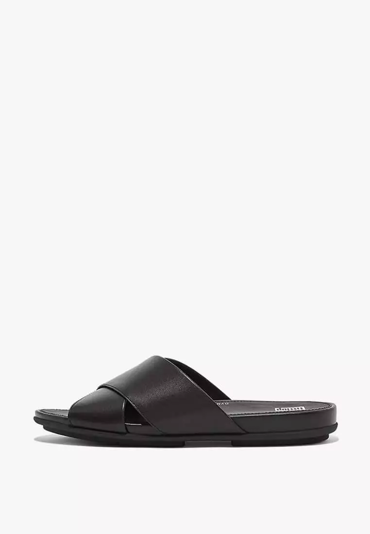 Discount on Fitflop  shoes - SKU: Fitflop Gracie Leather Cross Women's Slides- All Black