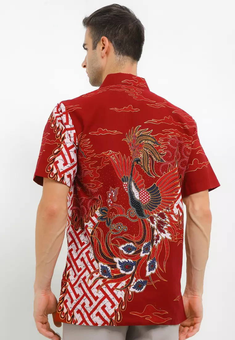 Hem Kemeja Pria Lengan Pendek Batik Furing Prada Jonas Red