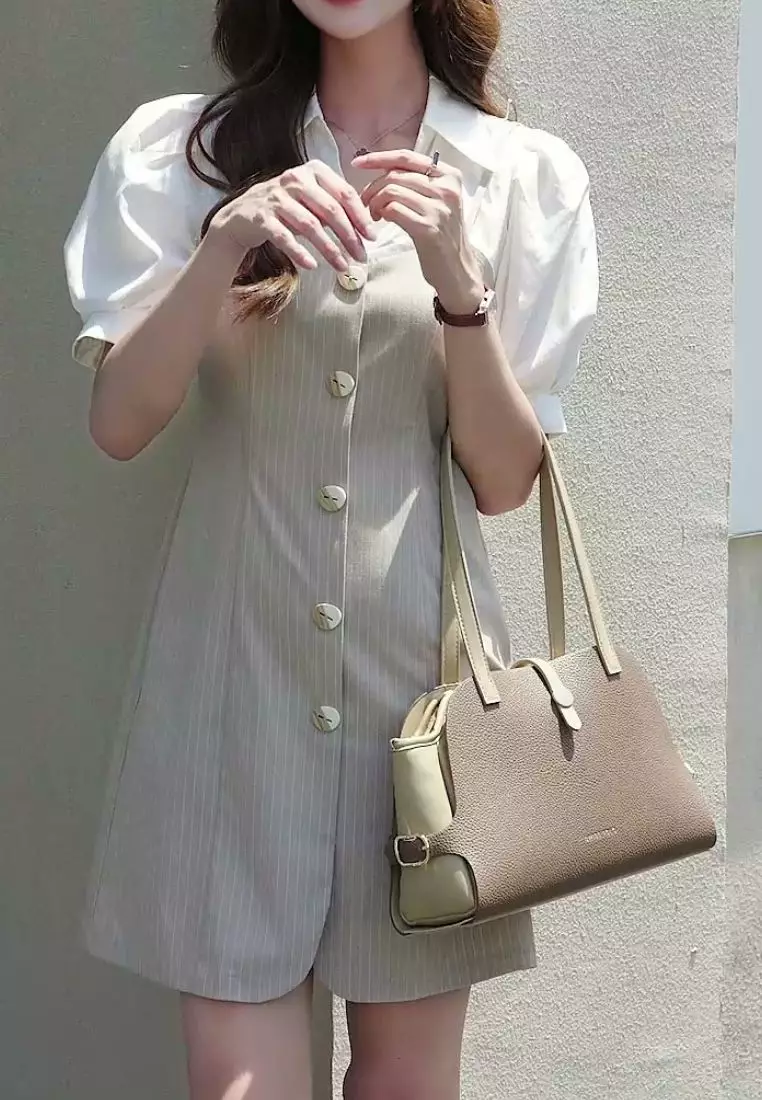 Women's Shoulder Bag / Top Handle Bag - Dark Brown / Apricot