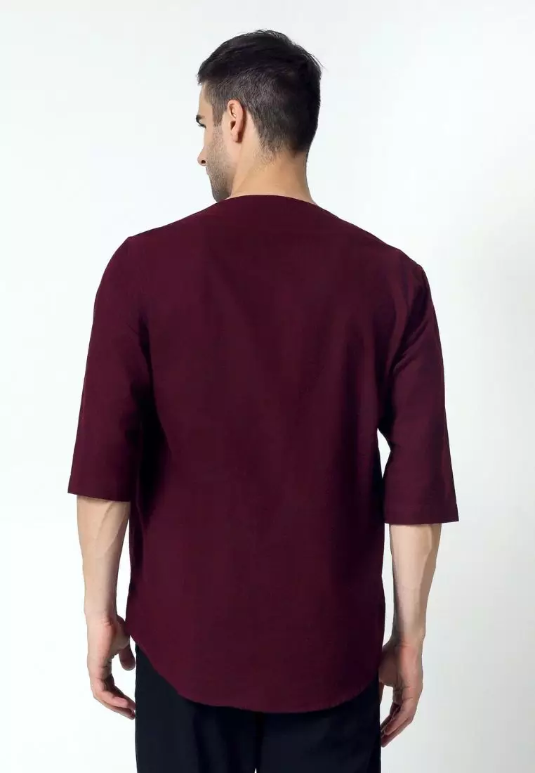 Cotton Well Morocco Shirt Burgundy | Kemeja Koko Pria Kerah V Neck Maroon