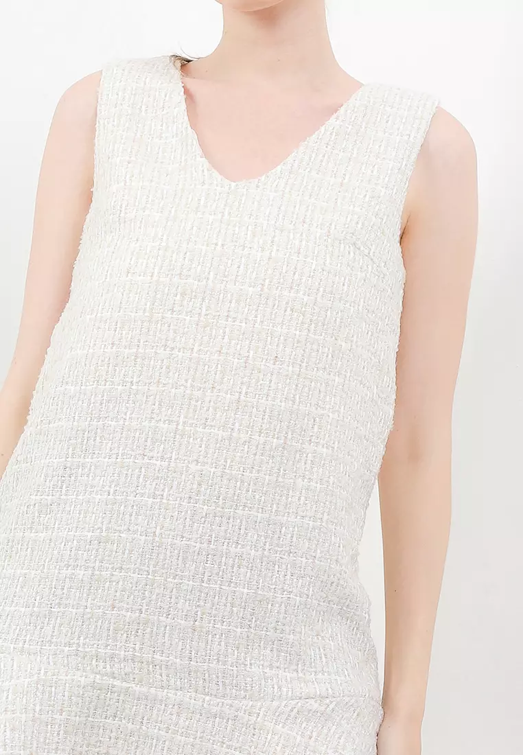 Ruffle Hem Sleeveless Tweed Dress