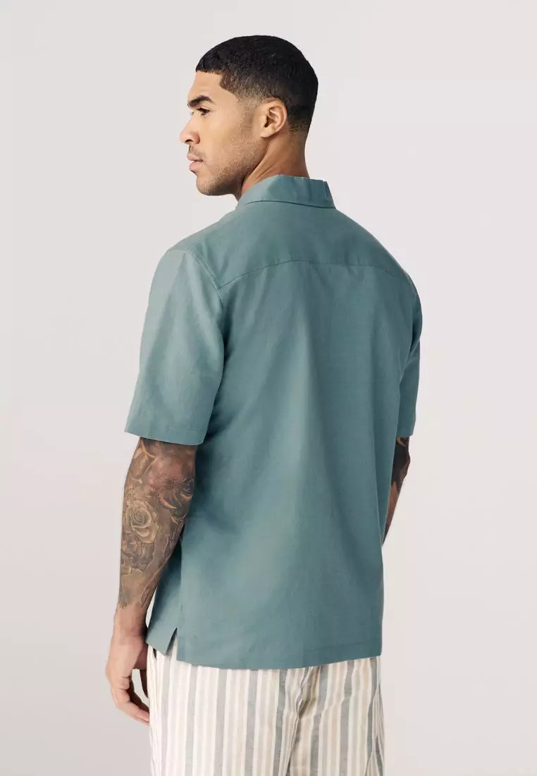 Cotton Linen Blend Short Sleeve Shirt Standard Collar