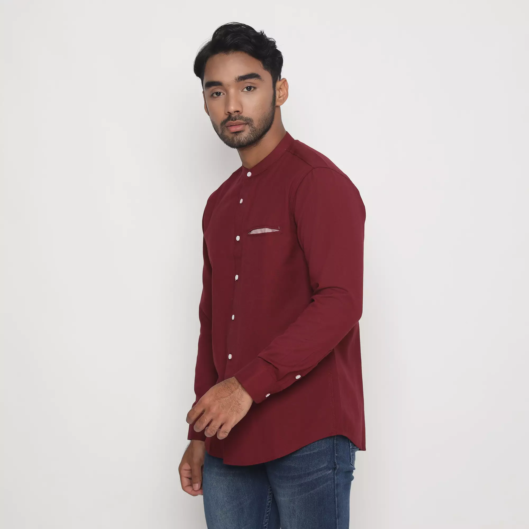 Platini Kemeja Pria Koko Shanghai Lengan Panjang Katun Linen Maroon 22017