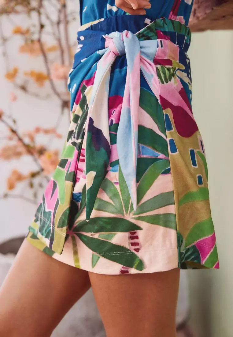 Scenic Printed Holiday Wrap Mini Skirt