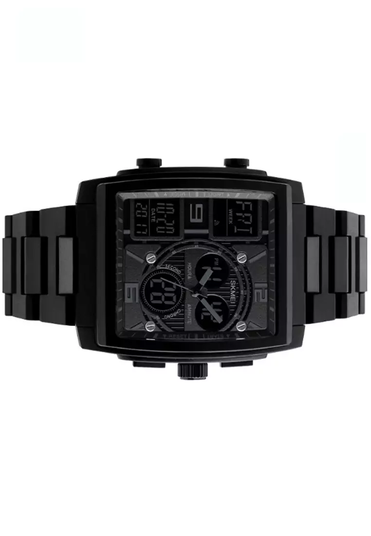 Jam Tangan Casual Analog Digital Sporty Pria Waterproof Strap Tali Material ABS PU JH55 ORIGINAL
