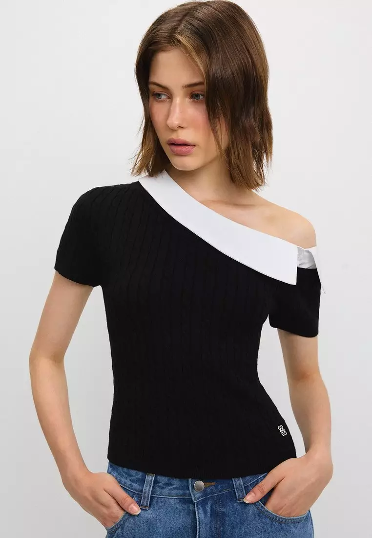 Asymmetric Knit Top - Black